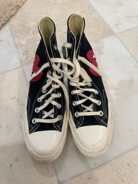 Comme des Garcons PLAY Black Canvas High-Top Sneakers with Red Heart